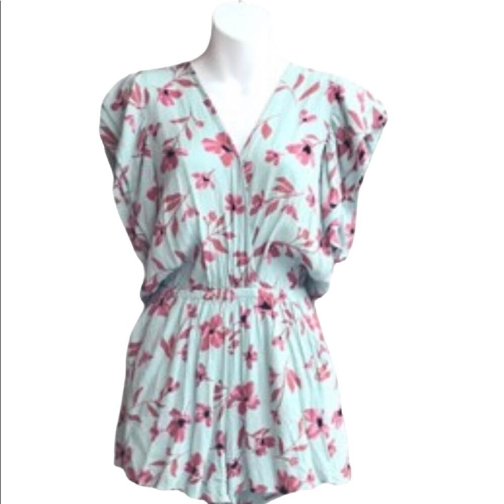 Billabong Light Blue Floral Surplice Romper Surf Beach Summer Vacation Small